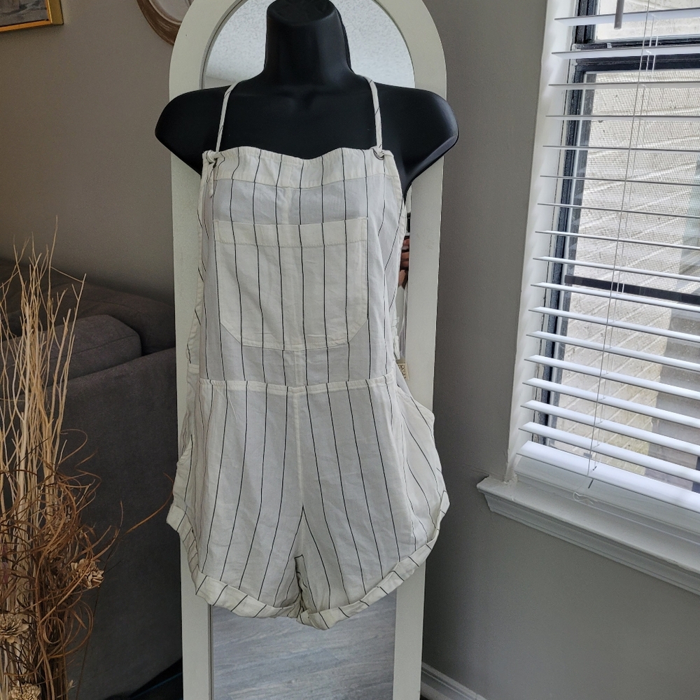 BILLABONG size L Striped White Jumpsuit